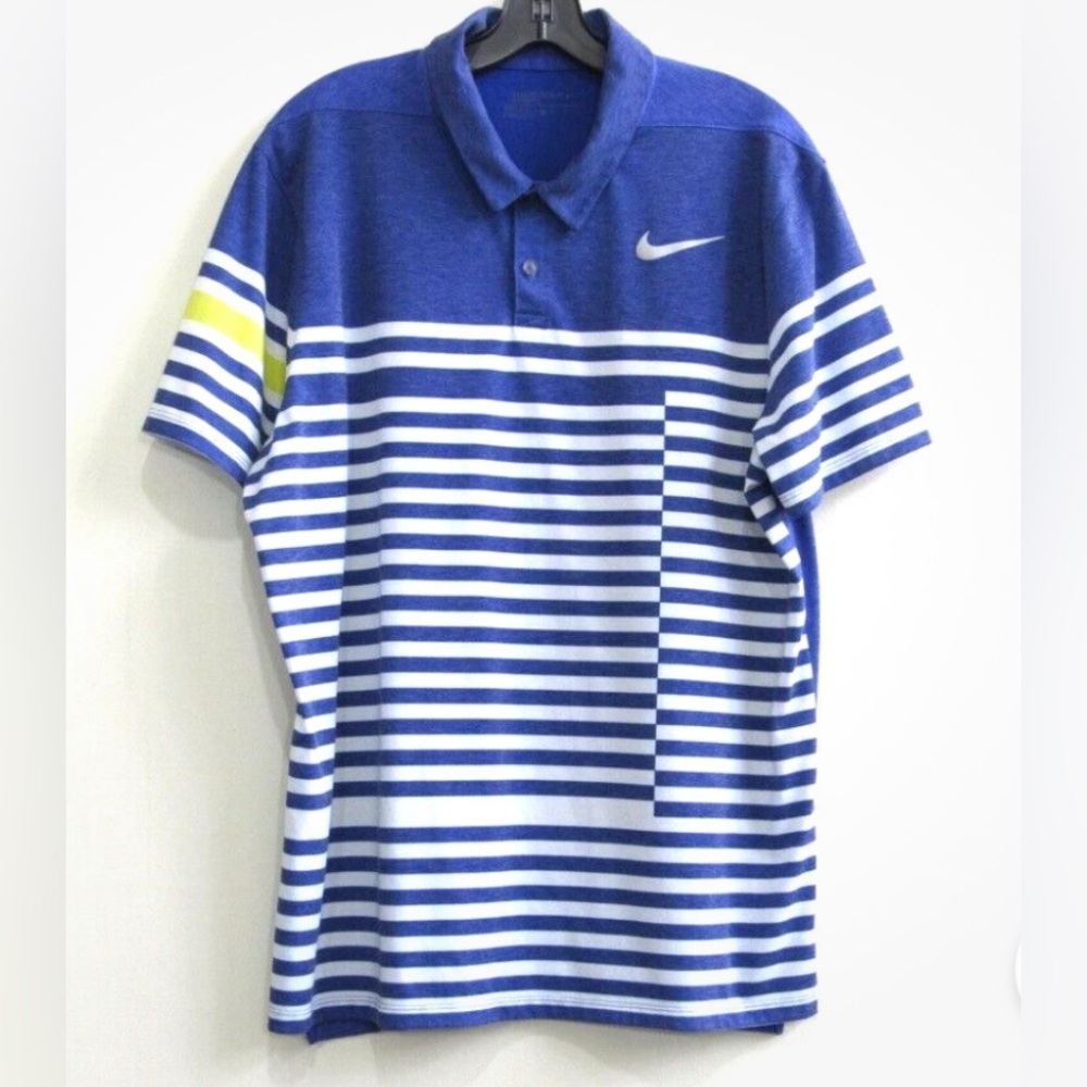 Nike Golf Dri-Fit XL Blue and White Striped Polo Modern Fit